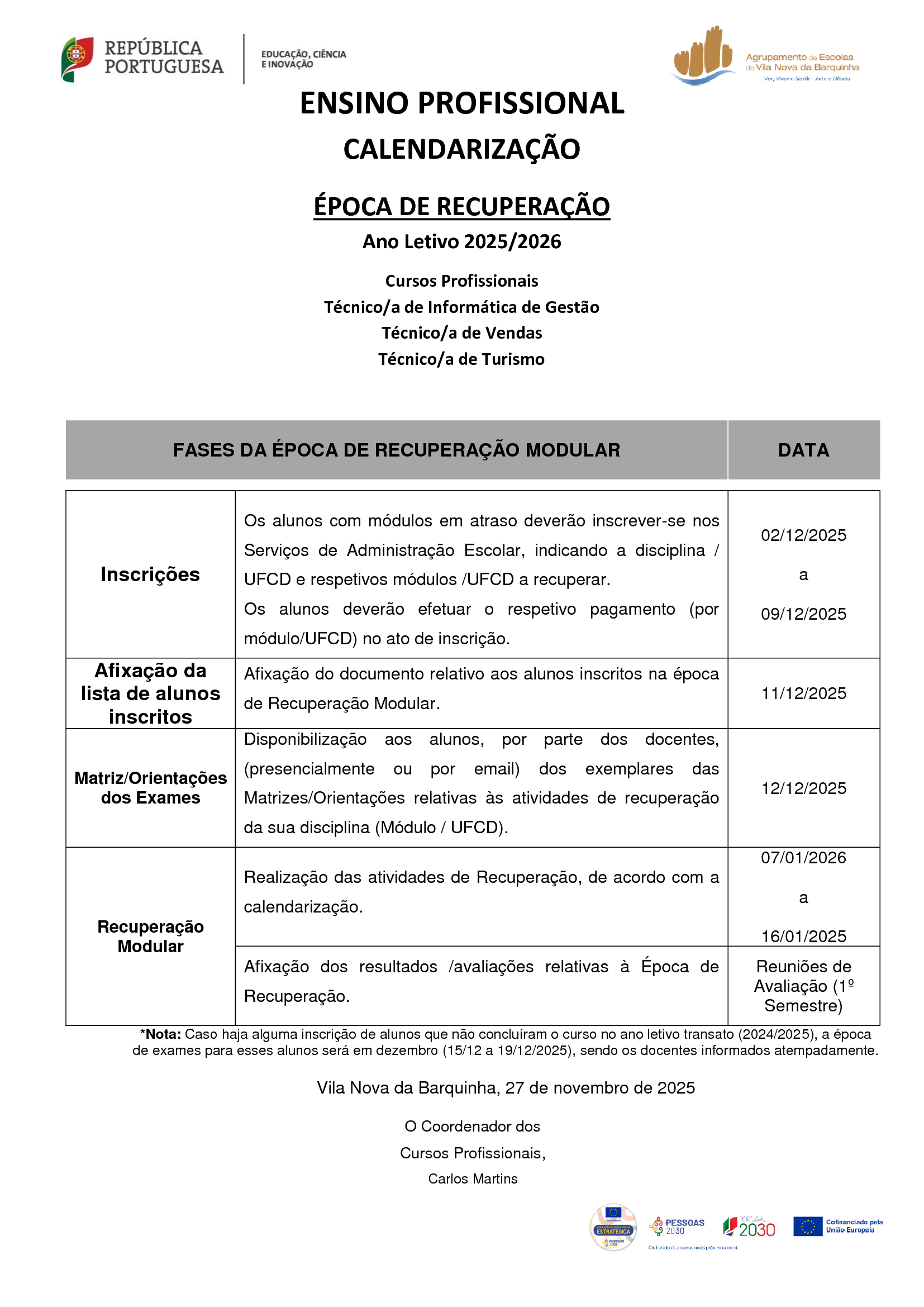 Calendarização Época de Recuperação 2025 2026 1 of 1